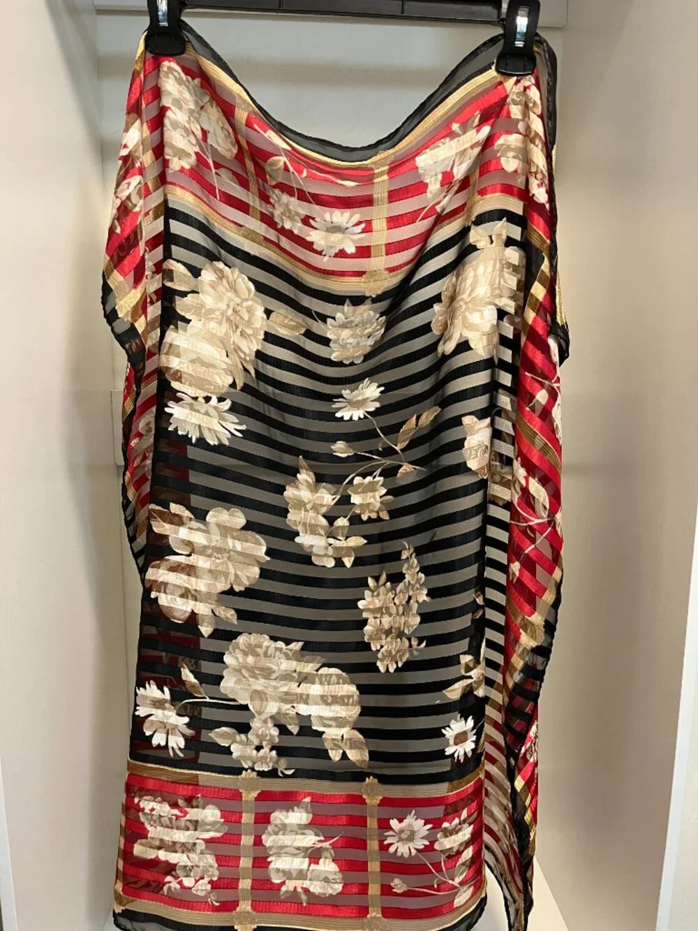 Floral Striped Silk Scarf